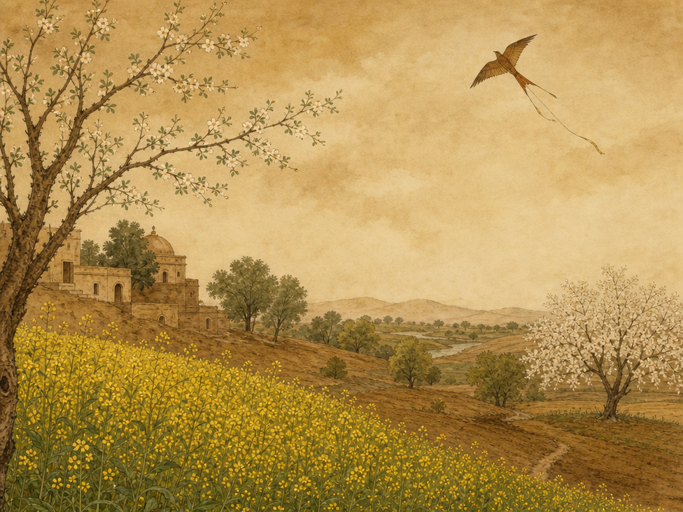 Yellow mustard field at noon — raag Basant
