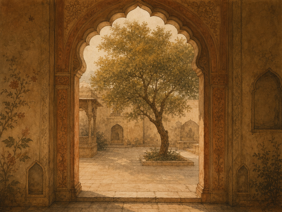 An arched doorway opening into a courtyard — raag Tilang