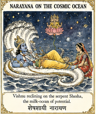 Vishnu reclining on the serpent Shesha