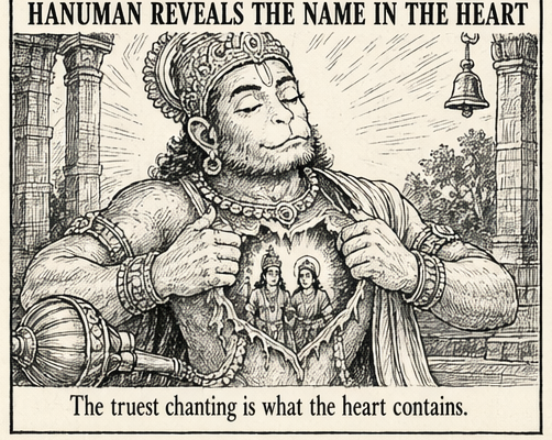 Hanuman parting his chest to reveal Rama and Sita seated within his heart
