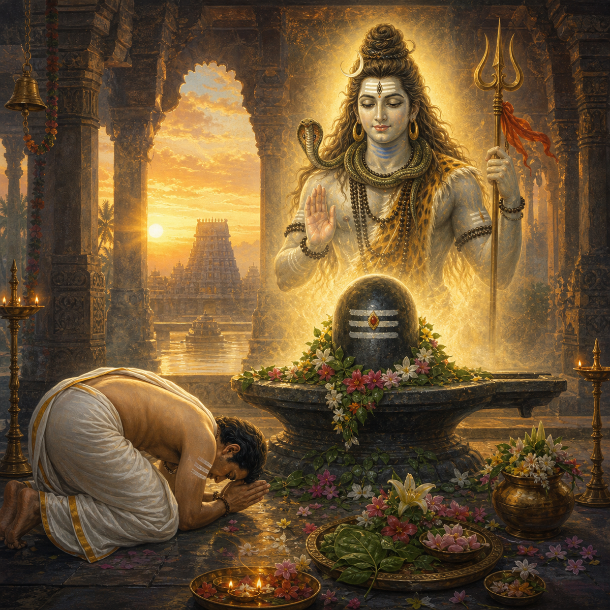 The Namakam, bowing before the Shiva-linga