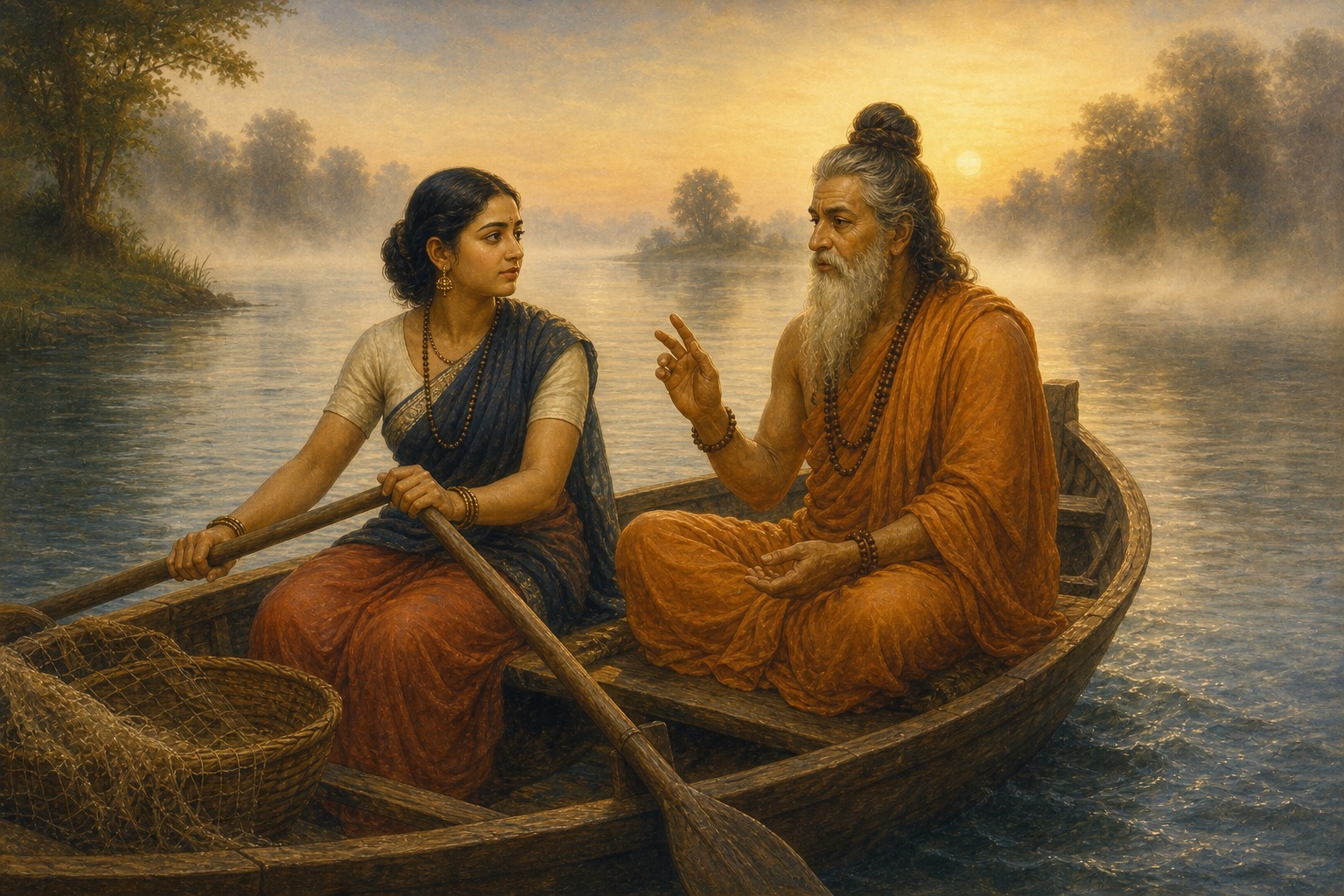The birth of Matsyagandha, Parashara, and Vyasa