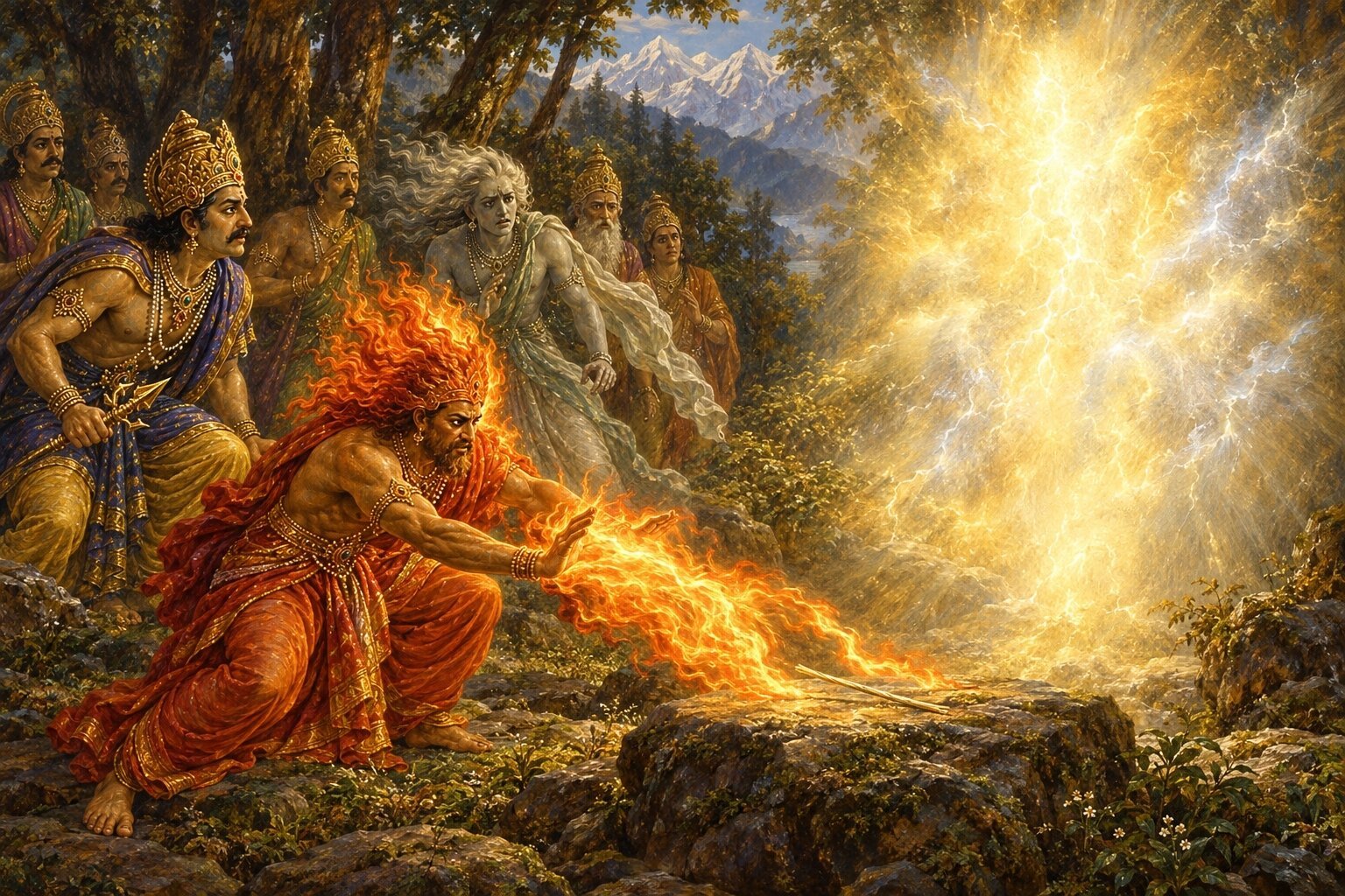 Before the yaksha-light Agni pours out all his strength against a single dry blade of grass and cannot burn it.