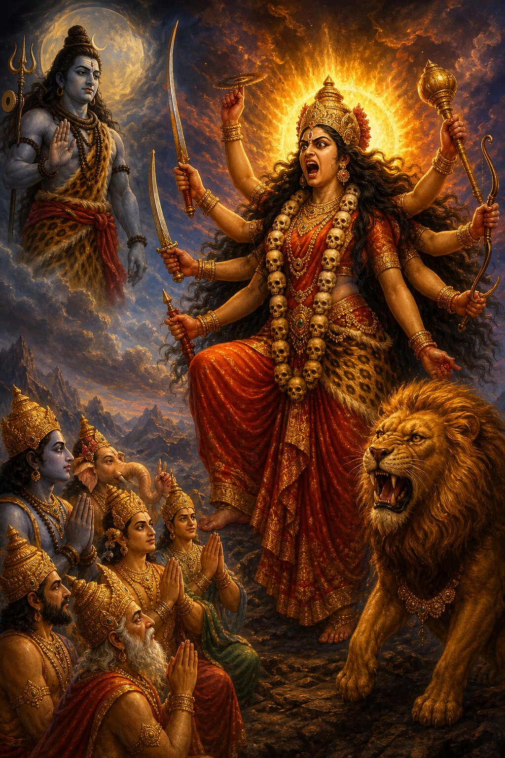 शिवदूती रूप में उग्र देवी गर्जती हैं और शिव को दूत बनाकर आकाश मार्ग से भेजती हैं।