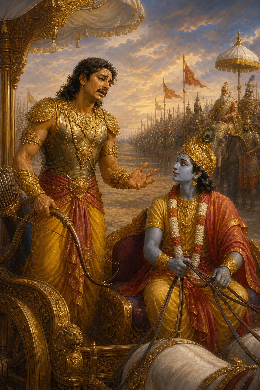 रथ पर कृष्ण और अर्जुन