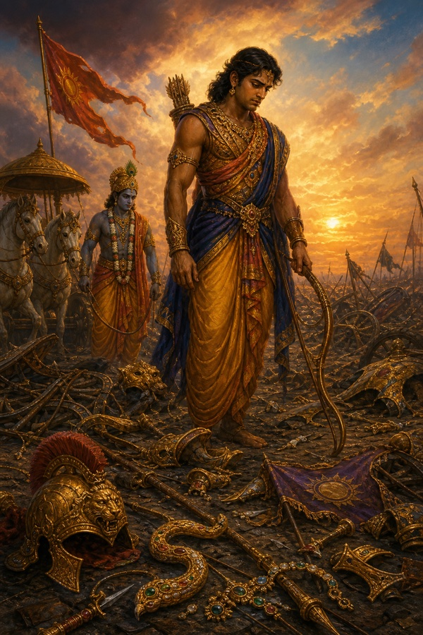 Severed jeweled arms and lion-faced heads strewn across the gory field like slain five-hooded serpents.