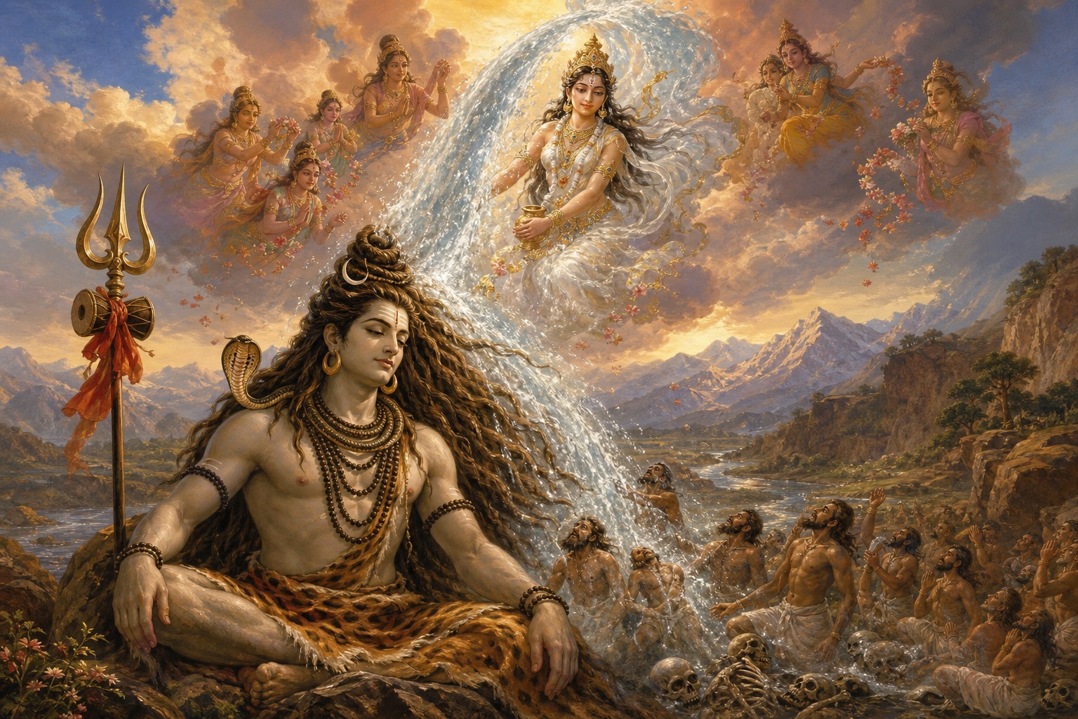 The descent of the Ganga, Rama, and Nimi