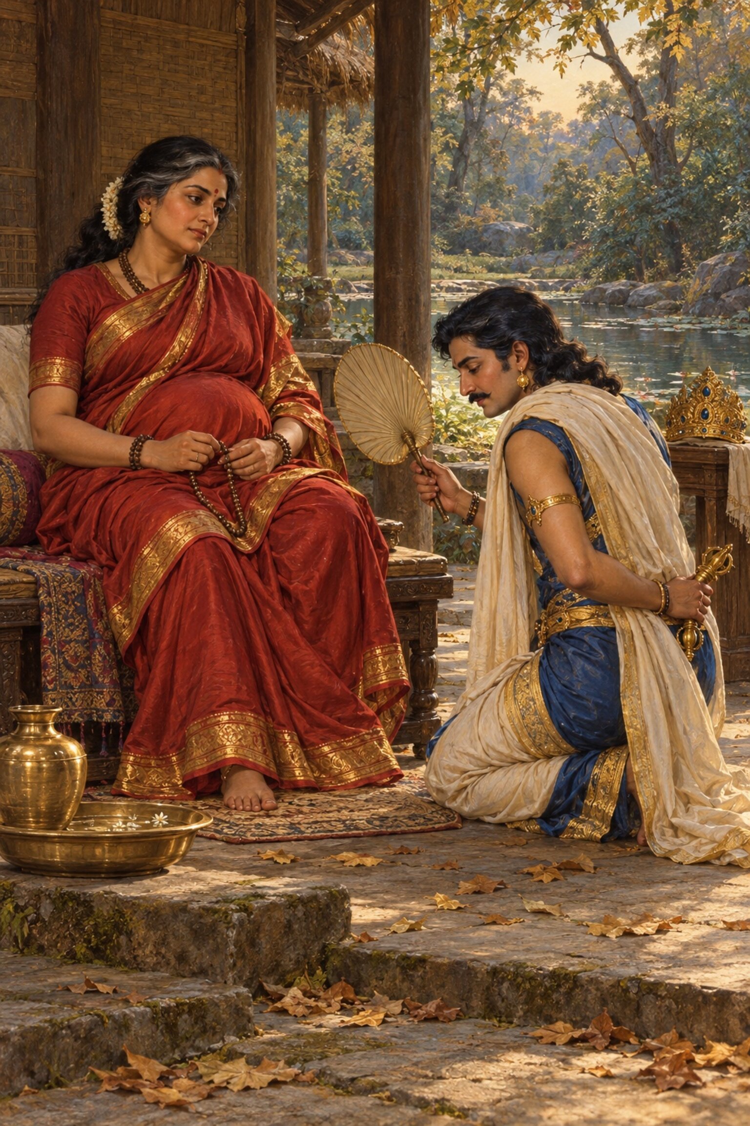 Diti keeps her hundred-year vow as Indra fans her like a servant, watching for a single lapse.