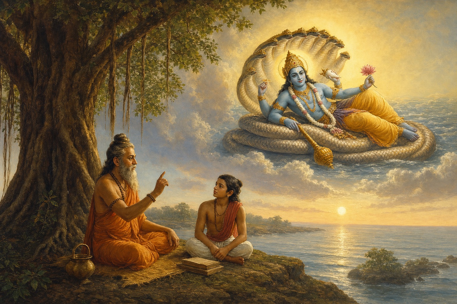 Vishnu enthroned at the heart of creation and the turning of cosmic time
